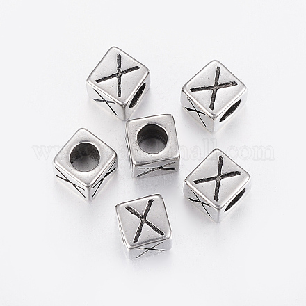 304 Stainless Steel Large Hole Letter European Beads STAS-H428-01AS-X-1