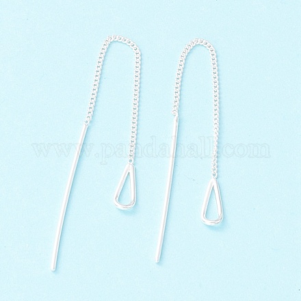 999 Fine Silver Long Chain Bar Dangle Stud Earrings EJEW-I260-45S-1