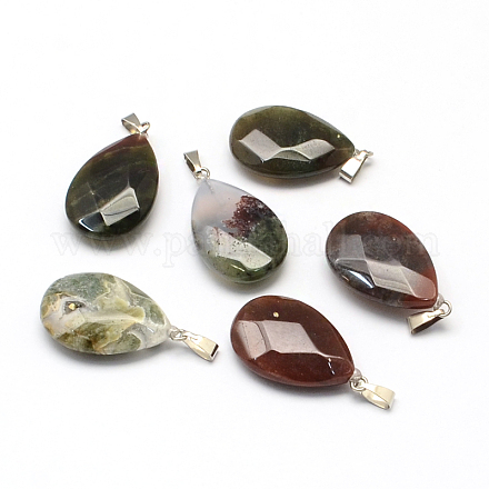 Faceted Flat Teardrop Natural Indian Agate Pendants G-R312-05-1