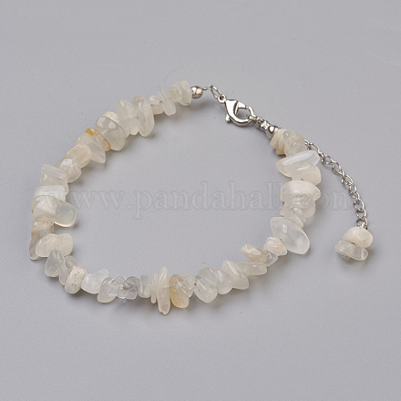 Bracelets de cheville en perles de pierre de lune blanche naturelle AJEW-AN00229-02-1