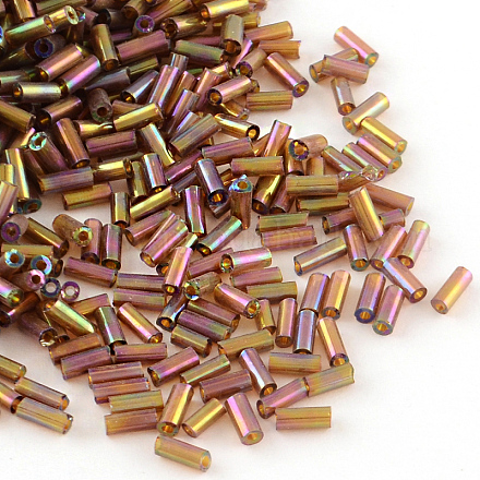 Abカラーメッキガラスラッパビーズ  透明色の虹  インディアンレッド  6x2mm  穴：1mm  約450 G /袋  約10000個/袋 SEED-R012-162C-1