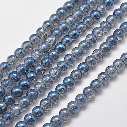 Plaquent verre craquelé chapelets de perles rondes X-EGLA-J067-8mm-FR01-1