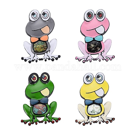 4Pcs 4 Colors Frog Enamel Pins JEWB-SZ0001-65-1