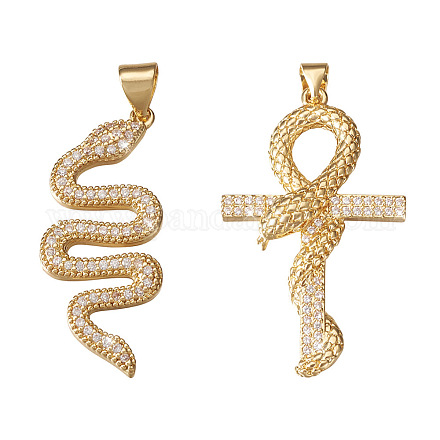 PandaHall Jewelry 2Pcs 2 Style Brass Micro Pave Clear Cubic Zirconia Pendants ZIRC-PJ0001-10-NF-1