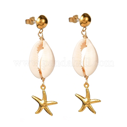 Coquillage naturel avec breloque étoile de mer pendantes boucles d'oreilles pour fille femmes EJEW-JE04663-1