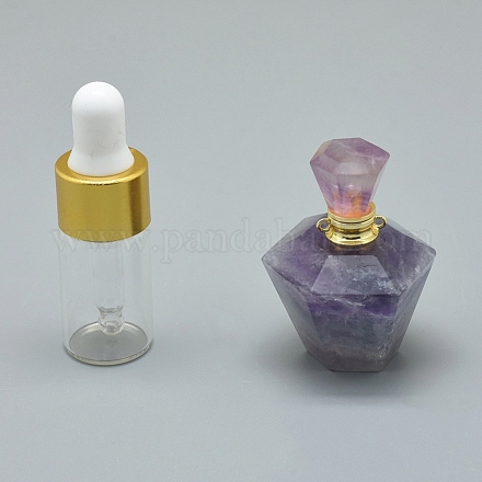 Colgantes de botella de perfume que se pueden abrir con fluorita natural facetada G-E556-17A-1
