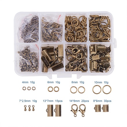 Basique de bijoux kit de classe bronze antique fermoir mousqueton anneaux de saut alliage embouts de la fin ruban fin se mélange 8 style dans une boîte FIND-PH0002-01AB-NF-B-1