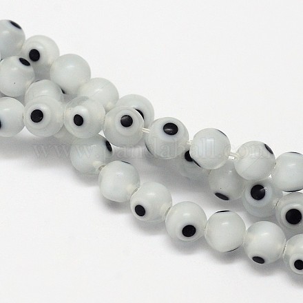 Hechos a mano de cristal de murano mal ojo hebras de perlas redondas LAMP-L055-4mm-13-1