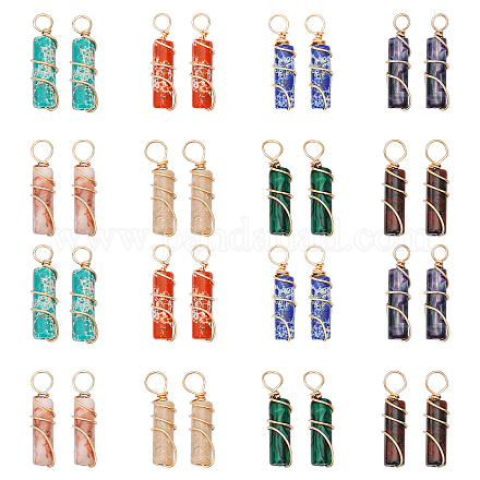 CHGCRAFT 32Pcs 8 Colors Natural Crystal Pendant Quartz Gemstone Pendant with Golden Tone Copper Wire Wrapped Column Shape Charm for Necklace Jewelry Making DIY Craft FIND-CA0006-53-1