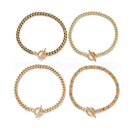 4 Stück 4 Farben Messing Bordsteinkette Armbänder BJEW-SZ0001-018-1