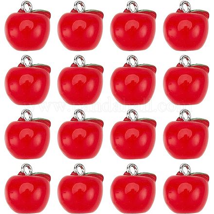 Sunnyclue 1 caja 25 piezas encantos del maestro encanto escolar resina encantos de manzana roja encanto del estudiante comida en miniatura 3d amuletos de frutas para la fabricación de joyas encanto adornos colgantes pendientes collar llavero suministros RESI-SC0002-43-1