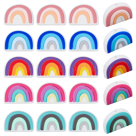 CHGCRAFT 20Pcs 5 Colors Rainbow Silicone BeadsMulticolor Beads Silicone DIY Jewelry Silicone Beads Round Spacer Beads for Card Holder Nursing Necklaces Bracelets Making SIL-CA0001-09-1