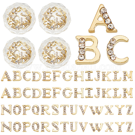 OLYCRAFT 104pcs (4 Sets) Gold Rhinetone Letters Nail Studs 26-Letters Charms with Rhinestone A~Z Letter Rhinestone Resin Fillers Gold Alphabet Nail Charms for Nail Arts Decoration Resin Jewelry Making MRMJ-OC0003-19-1