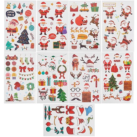 Gorgecraft 9Pcs 9 Style Christmas Theme Pattern Removable Temporary Water Proof Tattoos Paper Stickers AJEW-GF0007-32-1