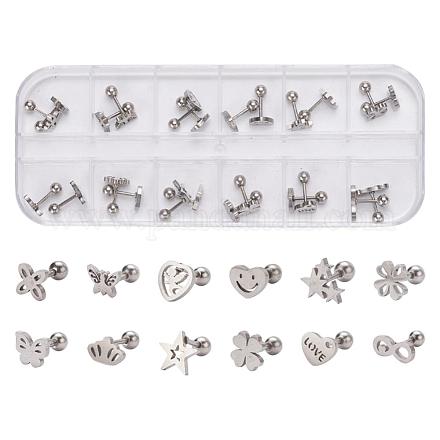 12 Pairs 12 Styles 304 Stainless Steel Barbell Cartilage Earrings EJEW-YW0001-03-1