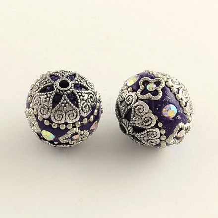 Round Handmade Rhinestone Indonesia Beads IPDL-Q036-24B-1