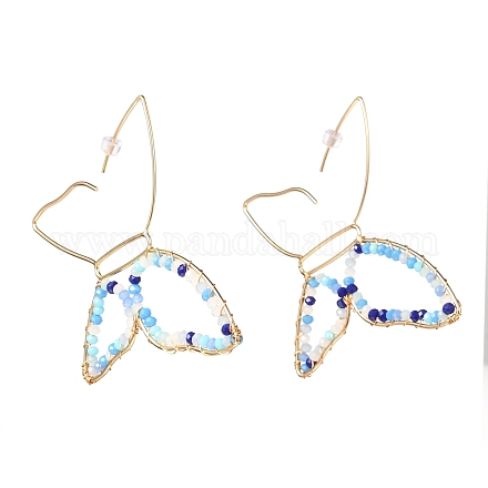 Orecchini pendenti con perle di vetro farfalla per ragazze donne EJEW-JE04657-01-1