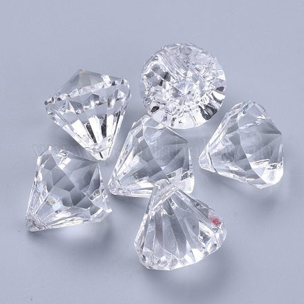 透明なアクリルパーツ  多面カット  ダイヤモンド  透明  15x15mm  穴：2mm  約370個/500g TACR-Q260-C-V01-1