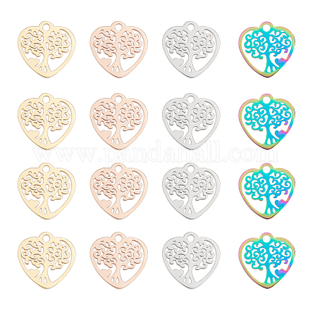 DICOSMETIC 16pcs 4 Colors 304 Stainless Steel Heart Tree Charms Tree of Life Pendants Family Tree Charms Hollow Plant Pendants for Necklace Bracelet Jewelry Making STAS-DC0002-83-1