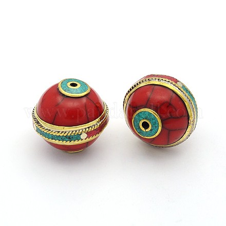 Handgemachten tibetischen Stil flache runde Perlen TIBEB-M023-05-1