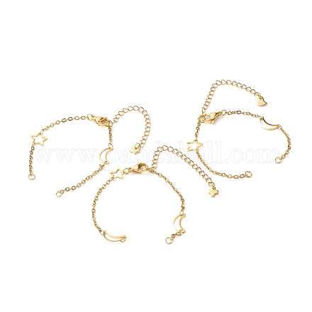 304 fabrication de bracelet en acier inoxydable avec chaînes à maillons lune et étoile AJEW-JB01039-02-1