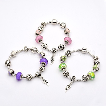 Wing Alloy European Style Beads Bracelets BJEW-P049-20-1