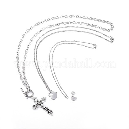 304 Edelstahl Anhänger Halsketten Sets NJEW-JN02524-1