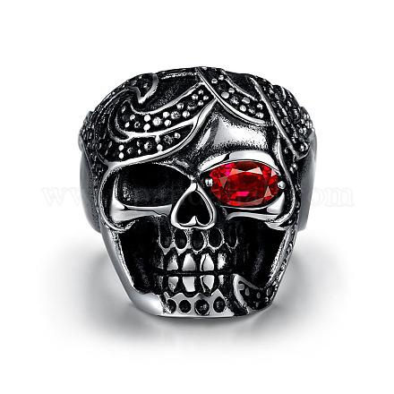 Punk Skull Stainless Steel Cubic Zirconia Rings for Men RJEW-BB03816-11-1