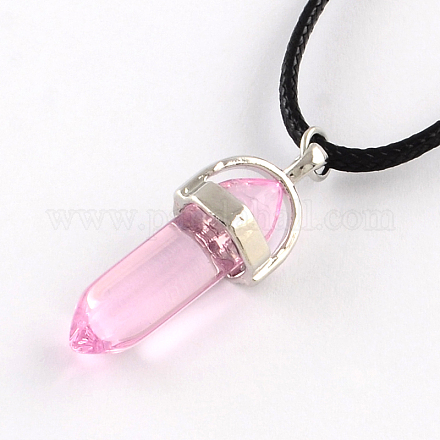Glass Bullet Pendant Waxed Cord Necklaces NJEW-R231-01-1