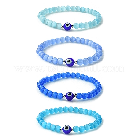 Oeil de chat et bracelet extensible perlé au chalumeau mauvais œil BJEW-JB09803-1