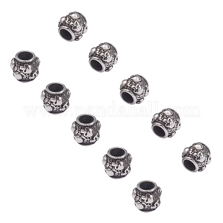 UNICRAFTALE 10pcs 9.5mm Barrel with Skull Beads Stainless Steel Beads 4.5mm Hole Skull Loose Beads Spacer Beads Antique Silver Halloween Beads for Jewelry Making DIY Bracelet Necklace STAS-UN0007-57AS-1