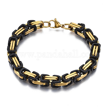 Placage ionique (ip) deux tons 201 bracelet chaîne byzantine en acier inoxydable pour hommes femmes BJEW-S057-86A-01-1