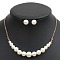 Alloy with ABS Plastic Pearl Round Beaded Necklaces & Stud Earrings Sets for Women, Golden, 300mm