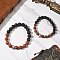 2Pcs 2 Styles Halloween Natural Wood & Lava Rock Round Beads Stretch Bracelets, Alloy Skull Bead Bracelets  for Men Women, Inner Diameter: 2-1/8~2-1/2 inch(5.4~6.4cm)