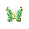 304 Stainless Steel Enamel Pendants, with Rhinestone, Butterfly Charm, PVD Vacuum Plating, Real 18K Gold Plated, Lime Green, 24.5x25.5x2.5mm, Hole: 2mm
