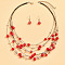 Bohemian Ethnic Style Alloy & Plastic Pearl & Glass Round Beaded Multilayer Necklaces & Dangle Earrings Sets, Platinum, Red, 440mm
