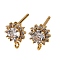 Brass Pave Clear Cubic Zirconia Stud Earring Findings, with Loop, Nickel Free, Flower, Real 18K Gold Plated, 9x7mm, Hole: 1mm, Pin: 1mm