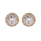 Rack Plating Flat Round Brass Clear Cubic Zirconia Stud Earrings, Long-Lasting Plated, Champagne Gold, 10mm