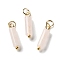 Natural Rose Quartz Pendants, Column Charms with with 304 Stainless Steel Jump Rings, Golden, 18.5~19x4~4.5mm, Hole: 3.5mm