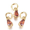 Brass Micro Pave Cubic Zirconia Charms, with Jump Ring, Long-Lasting Plated, Real 18K Gold Plated, Faceted, Teardrop, Orange Red, 8x3x3mm, Hole: 3mm