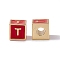 Rack Plating Brass Enamel Beads, Cadmium Free & Nickel Free & Lead Free, Real 18K Gold Plated, Cube with Letter, Red, Letter.T, 6x6x6mm, Hole: 2.5mm