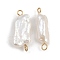 Natural Freshwater Pearl Keshi Pearl Nuggets Connector Charms, with 304 Stainless Steel Double Loops, White, Ion Plating(IP), Real 18K Gold Plated, 20~25x6.5~10x4~6mm, Hole: 1.5~2.5mm