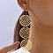 Alloy Flat Round Dangle Earrings, Golden, 143x40mm