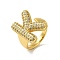 Letter Brass Micro Pave Clear Cubic Zirconia Open Cuff Ring for Women, Real 18K Gold Plated, Letter K, 19.5x15mm, US Size 6(16.5mm)