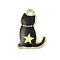 Alloy Enamel Pendants, Cat with Star Charm, Golden, Black, 15.5x11x2mm, Hole: 1.4mm
