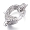 Brass Micro Pave Cubic Zirconia Lobster Claw Clasps, with Bail Beads/Tube Bails, Long-Lasting Plated, Clear, Real Platinum Plated, 20x13x5.5mm, Hole: 2x2mm, Tube Bails: 10x8x2mm, hole: 1.4mm