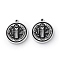 304 Stainless Steel Enamel Charms, Stainless Steel Color, Flat Round with Saint Pattern, Black, 14.5x13x1.5mm, Hole: 1mm