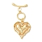 Brass Micro Pave Clear Cubic Zirconia Toggle Clasps, Heart, Real 18K Gold Plated, 45mm, Bar: 19x7x3mm, Hole: 1.4mm; Ring: 13x11x1.5mm, Hole: 1.4mm