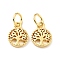 Rack Plating Brass Pendants, Flat Round with Tree of Life Pattern, with Jump Ring, Cadmium Free & Nickel Free & Lead Free, Real 18K Gold Plated, 10x7.5x1mm, Jump Ring: 5x0.7mm, Hole: 3.6mm