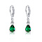Brass Cubic Zirconia Dangle Earrings, Teardrop, Platinum, Green, 33x8mm